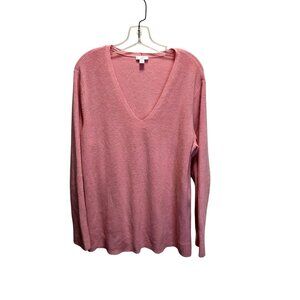 J. Jill Womens Pink Ribbed V-Neck Sweater XL Cotton/Nylon/Viscose Blend